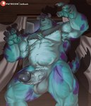 2_horns abs balls biceps blue_body blue_fur claws fur genitals horn humanoid_genitalia humanoid_penis male muscular muscular_male nipples pecs penis solo spots vein veiny_penis joelbearb disney monsters_inc pixar sulley monster absurd_res hi_res