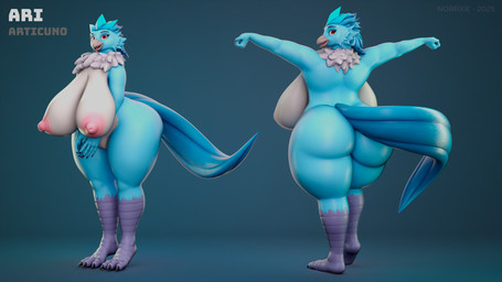 anthro areola belly big_breasts big_butt breasts butt curvy_figure eyelashes feather_hair feathers female glistening glistening_areola glistening_arms glistening_body glistening_breasts glistening_skin glistening_tail glistening_thighs hair hanging_breasts huge_breasts hyper hyper_breasts long_hair looking_at_viewer navel nipples non-mammal_breasts non-mammal_ears non-mammal_hair non-mammal_navel non-mammal_nipples nude nude_female overweight overweight_female pink_areola pink_nipples pseudo_hair red_eyes sagging_breasts slightly_chubby smile solo squish thick_thighs wide_hips norrxie nintendo pokemon ari_(lancefoxcia) articuno avian bird generation_1_pokemon generation_8_pokemon legendary_pokemon pokemon_(species) 3d_(artwork) absurd_res digital_media_(artwork) hi_res