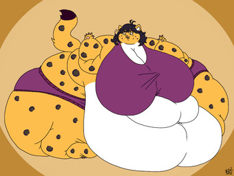 4_toes 5_fingers anthro bar_emanata barefoot belly big_belly big_breasts big_butt biped breasts brown_body brown_fur butt claws cleavage clothed clothed_anthro clothed_female clothing crop_top double_chin ear_tuft emanata eyebrow_through_hair eyebrows eyelashes fangs feet female fingers flabby_arms freckles front_view fur gesture glistening glistening_eyes hair hand_gesture huge_belly huge_breasts huge_butt huge_hips huge_thighs hyper hyper_belly hyper_breasts hyper_butt hyper_hips hyper_thighs looking_away love_handles markings midriff morbidly_obese morbidly_obese_anthro morbidly_obese_female multicolored_body multicolored_fur narrowed_eyes navel obese obese_anthro obese_female open_mouth overweight overweight_anthro overweight_female panties pawpads pink_nose purple_clothing purple_hair shirt simple_background skimpy smile solo spots spotted_body spotted_fur standing tail tail_tuft teeth thick_thighs three-quarter_view tight_clothing toe_claws toes tongue topwear translucent translucent_hair tuft underwear v_sign white_body white_fur wide_hips yellow_body yellow_eyes yellow_fur batspid2 gemie felid leopard mammal pantherine 2018 4:3 digital_drawing_(artwork) digital_media_(artwork) flat_colors full-length_portrait portrait signature