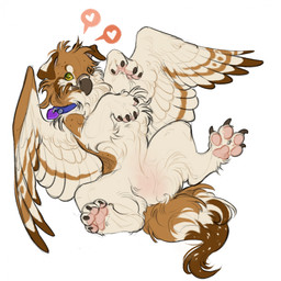 4_toes ambiguous_gender beak black_claws claws collar collar_only collar_tag feathered_wings feathers featureless_crotch feet feral floppy_ears fluffy fur heart_symbol looking_up lying multicolored_body multicolored_fur nude on_back pawpads paws pink_pawpads simple_background solo spread_legs spreading tail toes white_background wings skific mythology leaf_featherpuppy avian gryphon mythological_avian mythological_creature 1:1 colored colored_sketch digital_drawing_(artwork) digital_media_(artwork) flat_colors hi_res sketch