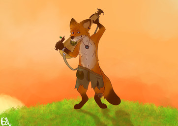 anthro body_hair bottomwear chest_hair clothing ear_piercing ear_ring fluffy fluffy_tail flute fur grabbing_object grass jewelry lute male musical_instrument necklace orange_body orange_fur outside pants piercing plant plucked_string_instrument pose ring_piercing smile solo string_instrument sun sunset tail tervyx white_body white_fur wind_instrument woodwind_instrument wristband anonymous_artist canid canine fox mammal absurd_res hi_res