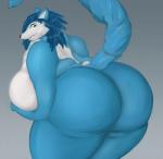 anthro belly big_belly big_breasts big_butt blue_body blue_fur blue_hair breasts butt curvy_figure embarrassed female fur hair huge_breasts huge_butt nude overweight overweight_anthro overweight_female solo standing voluptuous eostex nintendo pokemon star_fox krystal_(star_fox) canid canine fox mammal detailed digital_media_(artwork) hi_res portrait