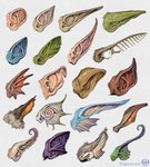 ambiguous_gender antennae_(anatomy) close-up ear_fins fin fur group humanoid_pointy_ears inner_ear_fluff pointy_ears simple_background tuft white_background rappenem bat elf goblin humanoid mammal marine unknown_species hi_res