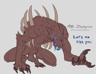6_eyes animal_genitalia anthro back_spikes balls biped blue_eyes blue_teeth brown_balls brown_body brown_fur brown_sheath claws crouching dialogue fangs finger_claws fully_sheathed fur genitals male multi_eye pawpads paws saggy_balls sheath simple_background solo spikes spikes_(anatomy) teeth text toe_claws white_background zephyxus castlevania konami blue_fangs_(castlevania) monster night_creature_(castlevania) 2026 digital_media_(artwork) english_text url