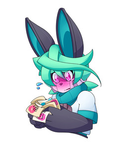 ambiguous_gender anthro blush bodily_fluids clothed clothing envelope flying_sweatdrops holding_object kiss_mark machine pink_eyes simple_background smile solo sweat sweatdrop white_background crankyconstruct lunar_regalia bit_(crankyconstruct) android lagomorph leporid mammal rabbit robot 2016 hi_res
