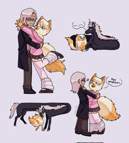 4_fingers anthro black_body black_bottomwear black_clothing black_coat black_footwear black_fur black_pants black_shoes black_text black_topwear blue_sclera blush bottomwear canon_couple clothing coat dual_persona duo eye_contact eyebrow_piercing facial_piercing female fingers fluffy fluffy_tail footwear foreheads_touching fur grey_background grey_hair grey_hooves grey_piercing hair hooves horn hug hugging_another looking_at_another male male/female mary_janes morse_code mouth_closed one_leg_up open_mouth pants piercing puffed_tail pupils raised_leg shoes simple_background slit_pupils speech_bubble standing tail text topwear yellow_body yellow_fur chay_0te adventure_time cartoon_network fionna_and_cake fionna_and_cake_(franchise) mythology cake_the_cat lord_monochromicorn domestic_cat equid equine felid feline felis human mammal mythological_creature mythological_equine rainicorn unicorn 2025 digital_drawing_(artwork) digital_media_(artwork) english_description english_text hi_res signature