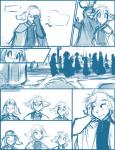 2015 basitin blue_and_white cape clothing comic conditional_dnp eyewear female glasses group keith_keiser lynn_(twokinds) madelyn_adelaide male mammal monochrome outside simple_background sketch tom_fischbach twokinds white_background