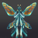 2019 ambiguous_gender antennae_(anatomy) anthro digital_extremes digital_media_(artwork) digital_painting_(artwork) front_view hands_together hands_together_elbows_apart hi_res insect_wings jaspering shaded signature solo sparkles standing symmetry teal_body tencent titania_(warframe) warframe wings