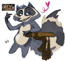 anthro arm_support blue_eyes facial_markings fur grey_body grey_fur head_markings heart_symbol leaning_on_elbow leaning_on_table male markings mask_(marking) ring_(marking) ringed_tail simple_background solo striped_markings striped_tail stripes tail tail_markings white_background vickyvicky8224 mating_season_(series) ray_(mating_season) mammal procyonid raccoon 2026 colored dated digital_drawing_(artwork) digital_media_(artwork) hi_res reference_image