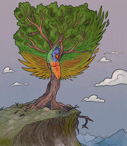 anthro back_wings feathered_wings feathers inanimate_transformation male mid_transformation solo species_transformation spread_wings transformation wings kiri-anko animate_inanimate avian hi_res