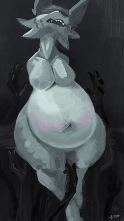 anthro belly big_belly black_background breasts cheek_tuft disembodied_hand facial_tuft featureless_breasts female group hands_behind_back navel nude overweight simple_background solo_focus standing thick_thighs tuft accidentalaesthetics jaxi_(accidentalaesthetics) felid mammal pantherine tiger turf_tiger 2023 9:16 digital_media_(artwork) digital_painting_(artwork) hi_res painting_(artwork) restricted_palette shaded