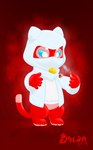 anthro blue_eyes clothing face_mask gesture hoodie machine magic magician male mask red_background red_body simple_background solo text topwear waving white_clothing white_hoodie white_topwear fairycatcreation brian_(munchqit) domestic_cat felid feline felis mammal monster munchqit robot absurd_res baybayin_text hi_res