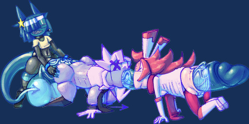 all_fours all_the_way_through anal anal_penetration anal_tugging anthro anus balls big_balls big_penis blue_balls blue_body blue_hair blue_penis butt butt_grab clenched_teeth clothing dipstick_ears ear_markings erection female female_anthro female_penetrated furgonomics gaping gaping_anus genitals gloves group group_sex hair hair_over_eye hand_on_butt handwear huge_balls huge_penis hyper hyper_balls hyper_genitalia hyper_penis legwear male male/female male_penetrating male_penetrating_female markings multicolored_ears orifice_tugging penetration penile penile_penetration penis penis_in_ass penis_in_mouth pink_hair red_hair scarf sex shirt simple_background standing teeth thigh_highs threesome topwear translucent translucent_body translucent_penis transparent_background trio vein veiny_penis vulva white_clothing white_shirt white_topwear bitwily kai_(bitwily) demon felid feline ghost humanoid hybrid mammal spirit 2025 aliasing alpha_channel digital_media_(artwork) dithering