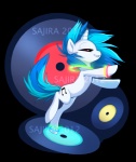 blue_hair cutie_mark dancing female feral glow_ring hair horn quadruped record red_eyes solo tail sajira friendship_is_magic hasbro my_little_pony mythology vinyl_scratch_(mlp) equid equine mammal mythological_creature mythological_equine unicorn alpha_channel distracting_watermark low_res watermark