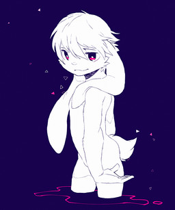 ambiguous_gender anthro fur hair looking_at_viewer nude_ambiguous nude_anthro nude_male partially_submerged red_eyes slim_ambiguous slim_anthro solo white_body white_fur white_hair oouyuki_benten lagomorph leporid mammal rabbit 2018 5:6