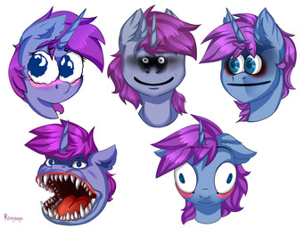alternate_species black_eyebrows blue_body blue_eyes blue_fur blue_horn blue_pupils blush closed_smile creepy_smile derp_eyes ears_down eyebrow_through_mane eyebrows eyelashes feral fur horn light limbless looking_at_viewer male male_feral mane medium_mane mouth_closed mouthless no_pupils pivoted_ears pupils purple_mane red_gums red_tongue simple_background small_eyes smile smiling_at_viewer solo text tongue unicorn_horn white_background wide_eyed rayrage hasbro kubrick_stare my_little_pony mythology vibe_check fan_character mobian_(mobian_pone) equid equine mammal mythological_creature mythological_equine sphere_creature unicorn 2020 4:3 artist_name colored digital_drawing_(artwork) digital_media_(artwork) english_description expression_sheet lighting meme shaded