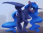 blue_eyes blue_hair blush dappled_fur female feral freckles hair horn pose shy solo sparkles wings silfoe friendship_is_magic hasbro my_little_pony mythology princess_luna_(mlp) equid equine mammal mythological_creature mythological_equine winged_unicorn hi_res