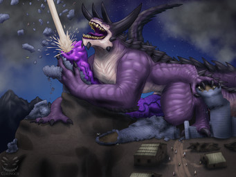 4_arms 6_eyes big_penis bodily_fluids building building_destruction building_sex castle cum cum_explosion death destruction ejaculation excessive_cum excessive_genital_fluids extreme_size_difference feral genital_fluids genitals huge_penis hyper hyper_genitalia hyper_penis long_penis macro male masturbation medieval multi_arm multi_eye multi_limb open_mouth penis rubble size_difference solo vein veiny_penis corinoch_(artist) dungeons_and_dragons hasbro wizards_of_the_coast corinoch tarrasque 4:3 hi_res