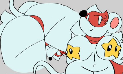 anthro anthrofied big_breasts big_butt bra breasts butt cleavage clothed clothing eyelashes female fur grey_background hair mask navel panties pasties scarf simple_background smile solo tail thick_thighs underwear wearing_mask white_body white_eyes white_fur white_hair wide_hips filthycottonart unfortu-nate mario_bros nintendo paper_mario ms._mowz little_mouser mammal mouse murid murine rodent 2026 digital_media_(artwork)