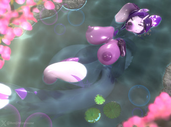 anthro areola balls big_breasts breasts bubble eyes_closed genitals glans glistening glistening_areola glistening_body glistening_breasts glistening_face glistening_fingers glistening_genitalia glistening_glans glistening_nipples glistening_penis glistening_skin glistening_thighs glowing glowing_markings gynomorph hair horn hunter intersex lake lily_pad lipstick lying makeup markings mascara mature_intersex nipples partially_submerged peaceful penis pink_petals plant puffy_areola puffy_nipples purple_balls purple_body purple_breasts purple_hair purple_lipstick purple_penis relaxing resting ridged_penis rock scales solo water wet wet_body wet_scales wet_skin whiskers renjimizutsune blender_(copyright) capcom monster_hunter mythology renji_tama_(character) dragon leviathan_(mh) mizutsune mythological_creature mythological_scalie scalie 3d_(artwork) blender_(artwork) digital_media_(artwork) hi_res