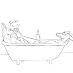 anthro bathroom bathtub claws duo feet female foot_fetish foot_sniffing fur looking_at_another male male/female relaxing side_view smile sniffing toe_claws way2horny mythology canid canine canis dragon mammal mythological_creature mythological_scalie scalie wolf 1:1 absurd_res hi_res line_art monochrome