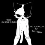 breasts claws collarbone dialogue ear_piercing ear_ring female flat_chested genitals hands_on_knees hands_on_legs hands_on_own_knees hands_on_own_legs innie_pussy leaning leaning_forward looking_at_viewer navel nipples nude organs outline piercing pussy ring_piercing small_breasts solo standing stomach text white_outline young celestebunny garn47 carr_(garn47) felid mammal hi_res monochrome