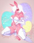 anthro anthrofied big_breasts breasts candy clothed clothing dessert female food fur hair holidays looking_at_viewer pink_body pink_eyes pink_fur pose solo white_hair luckypan easter peeps food_creature lagomorph leporid mammal rabbit 2017 absurd_res digital_media_(artwork) hi_res pinup shaded