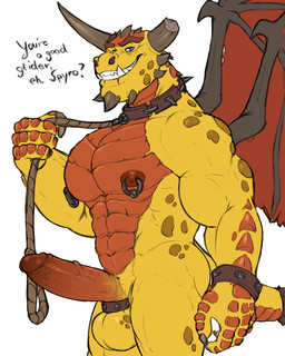 abs anthro areola ball_ring balls biceps broken_horn chin_spikes claws collar cuff_(restraint) deltoids dialogue erection facial_spikes genitals glans holding_leash holding_object holding_own_leash horn humanoid_genitalia humanoid_penis jaw_spikes leash looking_at_viewer male multicolored_body muscular muscular_anthro muscular_male nipple_dip nipple_piercing nipples nude pecs penis piercing restraints scales simple_background smile solo spikes spikes_(anatomy) standing testicle_cuff text triceps two_tone_body vein veiny_penis ventral_scales white_background wings wrist_cuffs yellow_body dream_and_nightmare activision mythology spyro_reignited_trilogy spyro_the_dragon boris_(spyro) rescued_dragons_(spyro) dragon mythological_creature mythological_scalie scalie 4:5 english_text hi_res portrait three-quarter_portrait