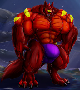 4_fingers 4_toes anthro balls big_balls big_bulge big_muscles big_penis bulge clothed clothing digitigrade eyewear feet fingers fur genitals glasses huge_balls huge_bulge huge_muscles huge_penis hyper hyper_balls hyper_bulge hyper_genitalia hyper_muscles hyper_penis looking_at_viewer male muscular muscular_anthro muscular_male night nipples open_mouth penis red_body red_fur red_nipples sharp_teeth sky solo standing teeth toes underwear underwear_only vein veiny_muscles yellow_eyes fierglief fierglief_(character) canid canine fox mammal werecanid werecanine werecreature werefox 2015 hi_res