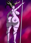 big_butt black_hair breasts butt female hair hand_on_butt hand_print horn long_hair nipples not_furry pink_eyes purple_body purple_nipples purple_skin solo unimpressed xscar10 warhammer_(franchise) chaos_daemon daemon_of_slaanesh demon demon_humanoid humanoid