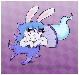 anthro arms_bent blue_body blue_hair border closed_smile clothed clothed_anthro clothed_female clothing dress eyelashes fangs female flying fur hair legless lidded_eyes light long_ears long_hair mitten_hands mouth_closed multicolored_hair noseless pattern_background purple_background purple_clothing purple_dress purple_eyes simple_background smile solo teeth two_tone_hair white_body white_border white_fur mrgametv1994 mario_plus_rabbids_sparks_of_hope nintendo raving_rabbids rayman_(series) ubisoft midnite_(mario_plus_rabbids) ghost hybrid lagomorph mammal rabbid spirit 2023 absurd_res cel_shading colored digital_drawing_(artwork) digital_media_(artwork) english_description full-length_portrait hi_res lighting portrait shaded signature