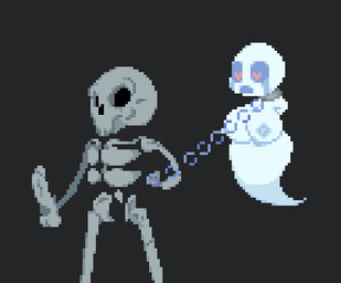 areola balls big_breasts blue_body bodily_fluids bone bound breasts chain chained collar collar_only crying duo female genitals grey_body heart_eyes heart_symbol huge_breasts male nipples non-mammal_nipples nude open_mouth penis skeleton tears serarokusu the_binding_of_isaac_(series) the_forgotten_(tboi) the_soul_(tboi) ghost humanoid spirit digital_media_(artwork) pixel_(artwork)