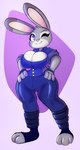 anthro big_breasts breasts cleavage_cutout clothing cutout female fingerless_gloves gloves handwear one_eye_closed solo wide_hips wink solratic disney zootopia judy_hopps lagomorph leporid mammal rabbit hi_res