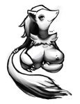 anthro big_breasts breasts covering_nipples eyelashes female fur hair hand_under_breast holding_breast looking_at_viewer nipples ponytail smile smiling_at_viewer smirk smirking_at_viewer solo jubb nintendo pokemon generation_5_pokemon pokemon_(species) zoroark 2019 bust_portrait monochrome portrait signature