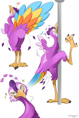 avian_feet beak biped butt dancing feathered_crest feathered_wings feathers femboy feral green_eyes head_crest male pink_body pole pole_dancing sparkles tail tail_feathers wings zecret_colors beta_pokemon_games nintendo pokemon pokemon_ruby_and_sapphire_beta gyro_feather avian beta_pokemon_(species) kujatta 2:3 absurd_res hi_res