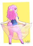 anthro butt butt_pose clothing cloven_hooves dewclaw_hooves ear_piercing ear_ring eyewear fluffy fluffy_hair glasses hair hooves piercing pink_hair pose ring_piercing side_profile silk slightly_chubby solo swimwear unguligrade furufoo bovid caprine mammal sheep absurd_res hi_res