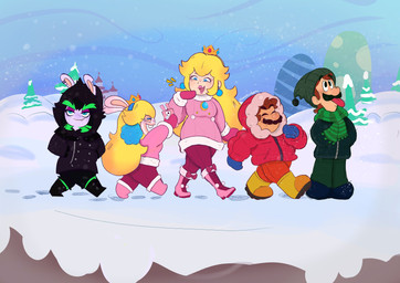 anthro beanie black_boots black_bottomwear black_clothing black_coat black_eyes black_footwear black_hair black_pants black_topwear blonde_hair blue_clothing blue_ear_piercing blue_handwear blue_mittens blue_sky blush blush_lines boots bottomwear breasts brown_hair cellphone closed_smile clothed clothed_anthro clothed_female clothed_human clothed_male clothing coat crown ear_piercing earmuffs electronics evergreen_tree eyebrows eyelashes eyes_closed fangs female female_anthro female_human fist footwear fully_clothed fully_clothed_anthro fully_clothed_female fully_clothed_human fully_clothed_male fur gem green_beanie green_clothing green_coat green_eyebrows green_hair green_hat green_headwear green_scarf green_topwear group hair half-closed_eyes hands_in_both_pockets handwear happy hat headgear headwear holding_cellphone holding_object holding_phone hood_up larger_anthro larger_female larger_human larger_male light lips long_ears male male_human mittens mouth_closed narrowed_eyes noseless notched_ear open_mouth open_smile orange_bottomwear orange_clothing orange_pants outside pants pattern_clothing pattern_scarf phone piercing pine_tree pink_boots pink_bottomwear pink_clothing pink_coat pink_footwear pink_handwear pink_lips pink_mittens pink_pants pink_tongue pink_topwear plant princess purple_body purple_eyelids purple_fur red_clothing red_coat red_topwear royalty ruby_(gem) scarf shoes size_difference sky smaller_anthro smaller_female smile snow striped_clothing striped_scarf stripes tan_body tan_inner_ear tan_skin teeth thick_eyebrows tongue tongue_out topwear tree walking white_body white_fur winter yellow_boots yellow_clothing yellow_footwear vampkettleartz mario_bros mario_plus_rabbids_kingdom_battle mario_plus_rabbids_sparks_of_hope nintendo raving_rabbids rayman_(series) ubisoft edge_(mario_plus_rabbids) luigi mario princess_peach rabbid_peach human lagomorph mammal rabbid 2023 absurd_res colored crossover digital_drawing_(artwork) digital_media_(artwork) english_description hi_res lighting shaded brother_(lore) brothers_(lore) sibling_(lore) twins_(lore)