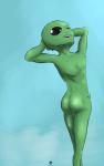 abstract_background black_eyes butt green_body green_skin not_furry solo silas_blackwing uin alien absurd_res hi_res