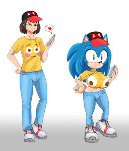 anthro before_and_after bottomwear breast_growth breasts cellphone clothing crossgender denim denim_bottomwear denim_clothing electronics female footwear gender_transformation green_eyes growth hat headgear headwear holding_object holding_phone human_to_anthro instant_transformation jeans male mtf_transformation pants phone shoes shrinking simple_background size_transformation smartphone solo species_transformation surprised tf_into_fictional_character transformation white_background shinmayjay bulging_smiley_shirt_meme meme_clothing sega sonic_the_hedgehog_(series) sonic_the_hedgehog eulipotyphlan hedgehog human mammal 2024 digital_media_(artwork) hi_res meme