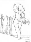 anthro back_boob beach bikini breasts butt casual_nudity clothing female fur hair nude rear_view seaside solo standing swimwear towel two-piece_swimsuit conditional_dnp jay_naylor trixie_(jay_naylor) canid canine canis domestic_dog mammal 2011 monochrome sketch traditional_media_(artwork)