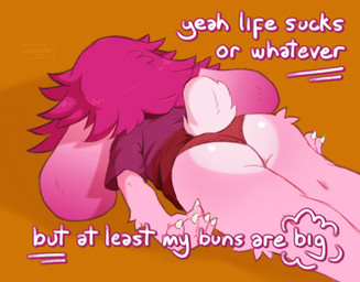 ambiguous_gender anthro butt butt_focus clothing fur humanoid_hands lying on_front panties paws presenting presenting_hindquarters rear_view simple_background solo tail text underwear moodytail lagomorph leporid mammal rabbit 2026 digital_media_(artwork) english_text hi_res meme