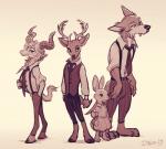 anthro antlers barefoot black_nose bottomwear cheek_tuft clothed clothing facial_tuft feet fully_clothed group hooves horn larger_male male pants shirt simple_background size_difference tan_background topwear tuft imalou beastars haru_(beastars) legoshi_(beastars) louis_(beastars) pina_(beastars) bovid canid canine canis caprine cervine dall_sheep deer domestic_rabbit dwarf_rabbit lagomorph leporid mammal netherland_dwarf_rabbit oryctolagus rabbit red_deer sheep wolf 2019 absurd_res hi_res sketch