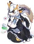 anthro biped black_body black_fur blush breasts cleavage clothed clothing female female_anthro fur kneeling solo tail white_body white_fur recorder_(artist) mythology dragon furred_dragon furred_scalie mythological_creature mythological_scalie scalie absurd_res hi_res