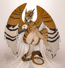 animal_genitalia animal_vulva anthro anus areola beak biped breasts butt claws equine_genitalia equine_vulva feathers feet female fingers front_view fur genitals looking_at_viewer nipples nude nude_anthro nude_female sitting smile solo stripes tail toes vulva wings fenn.perrox mythology avian gryphon mythological_avian mythological_creature 2026 digital_drawing_(artwork) digital_media_(artwork) hi_res