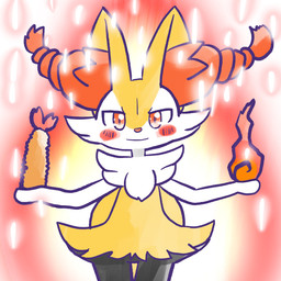 ambiguous_anthro ambiguous_gender anthro biped blush blush_stickers closed_smile elemental_manipulation fire fire_manipulation food front_view looking_at_viewer mouth_closed shrimp_(food) simple_background smile solo standing annyui0611 nintendo pokemon braixen canid generation_6_pokemon mammal pokemon_(species) 1:1 2025 digital_drawing_(artwork) digital_media_(artwork) hi_res japanese_description portrait three-quarter_portrait translated_description