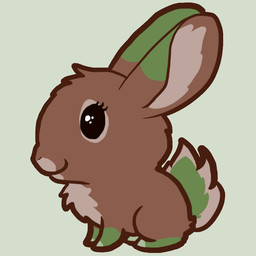 ambiguous_gender beady_eyes big_ears big_eyes brown_body brown_fur chibi female feral fluffy fur green_body green_fur multicolored_body multicolored_fur scut_tail short_tail smile solo tail echoeternal lagomorph leporid mammal rabbit 1:1