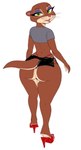 anthro big_butt bottomwear brown_body brown_fur butt clothed clothing feet female footwear fur glistening glistening_bottomwear glistening_clothing green_eyes high_heels huge_butt looking_at_viewer mature_anthro mature_female shoes short_fingers simple_background soles solo tail thick_thighs wide_hips callmewritefag disney zootopia mrs._otterton lontra mammal mustelid north_american_river_otter otter river_otter 2024 absurd_res colored digital_drawing_(artwork) digital_media_(artwork) hi_res