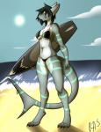 anthro beach bikini clothing detailed_background female hair outside sand seaside sky smile solo standing surfboard swimwear teeth two-piece_swimsuit vehicle water watercraft wide_hips rt001 charlotte_(rt001) fish marine shark hi_res