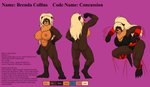 anthro biped black_bra black_clothing black_nose black_underwear blonde_hair blue_eyes bra butt clothed clothing color_swatch female flexing genitals hair muscular nude purple_background pussy simple_background solo standing text underwear goliathcpg brenda_collins bear mammal 2019 digital_media_(artwork) english_text full-length_portrait model_sheet portrait