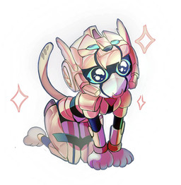 all_fours black_body blue_eyes chibi female machine mouthless orange_body paws simple_background solo sparkles sparkling_eyes tail visor_eyes white_background wide_eyed yellow_body iewyrh3q9i10429 metal_cardbot tachy_(metal_cardbot) cheetah felid feline humanoid mammal robot robot_humanoid 2026 digital_drawing_(artwork) digital_media_(artwork) hi_res